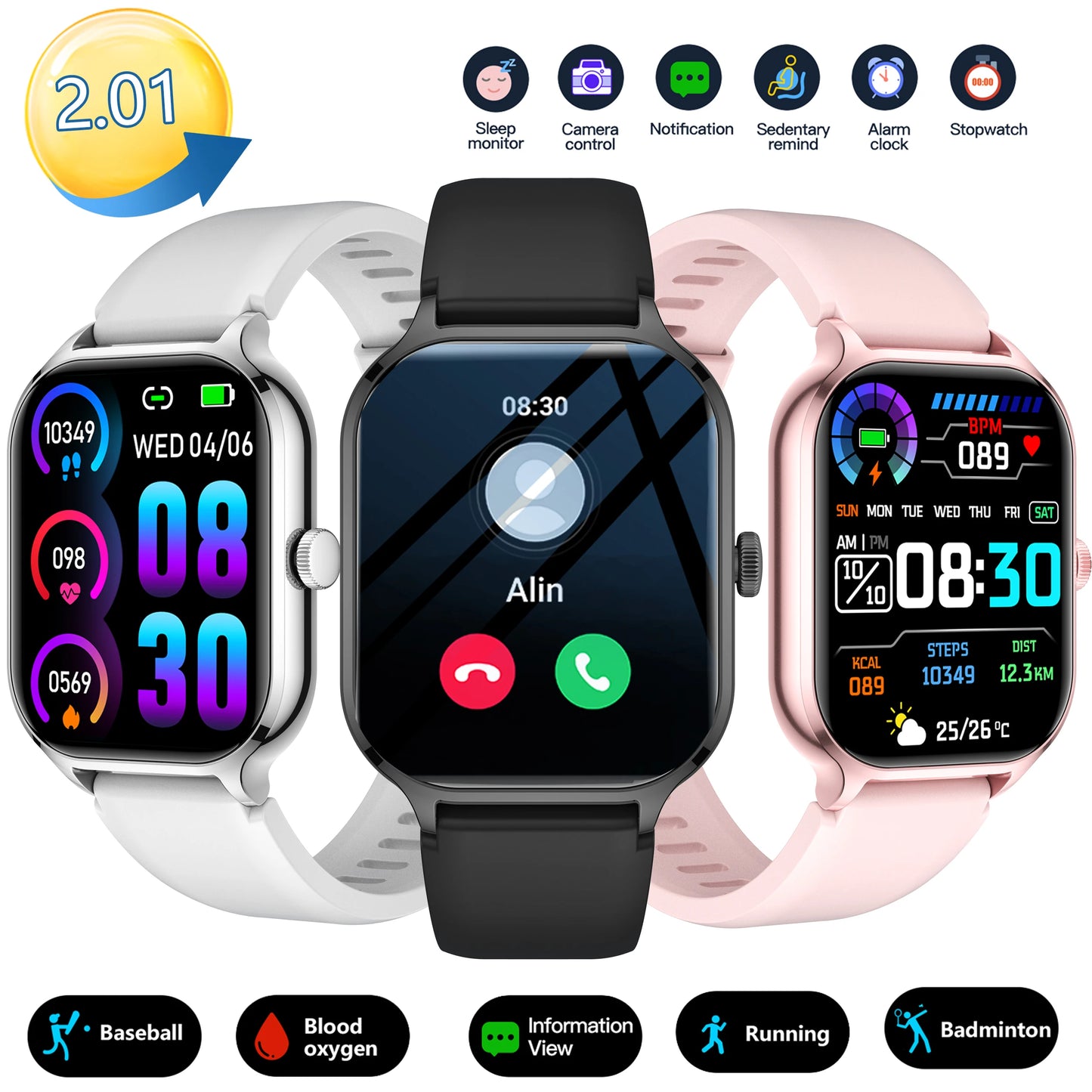 Smart watch, wireless calling /dial, multi -Sport mode, calling reminder and rejection, SMS reminder, for iPhone/Andriod