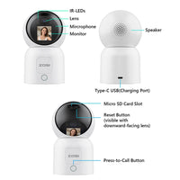 ZOSI 360° Smart Home Security Camera PTZ Auto Tracking Baby Monitor AI Panoramic HD Night Vision Indoor WiFi Surveillance Camera