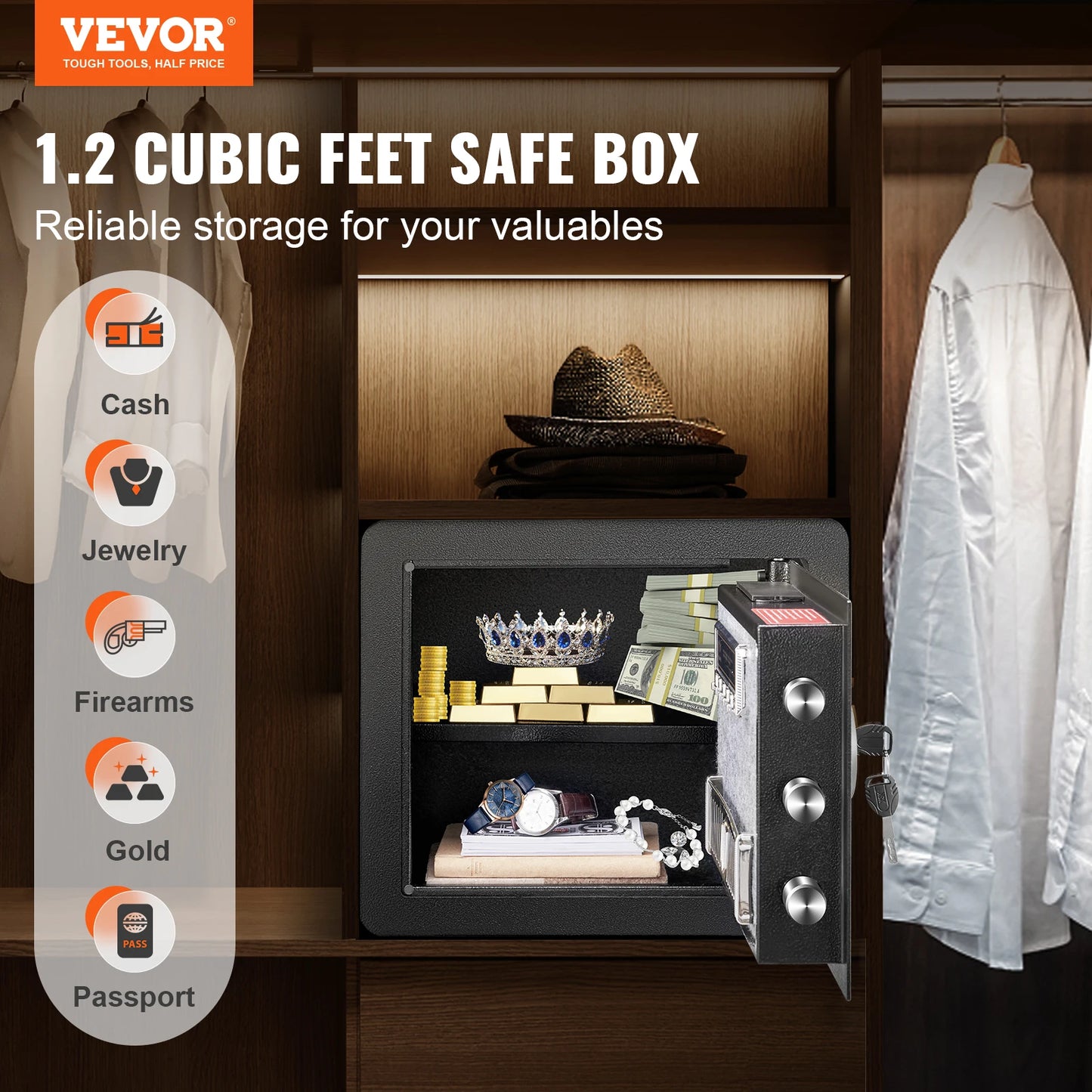 VEVOR 1.2/0.5 Cubbic Fit Electronic Safe Deposit Safe Box W/ Digital Access & Override Keys for Store Money Gun Jewelry Document