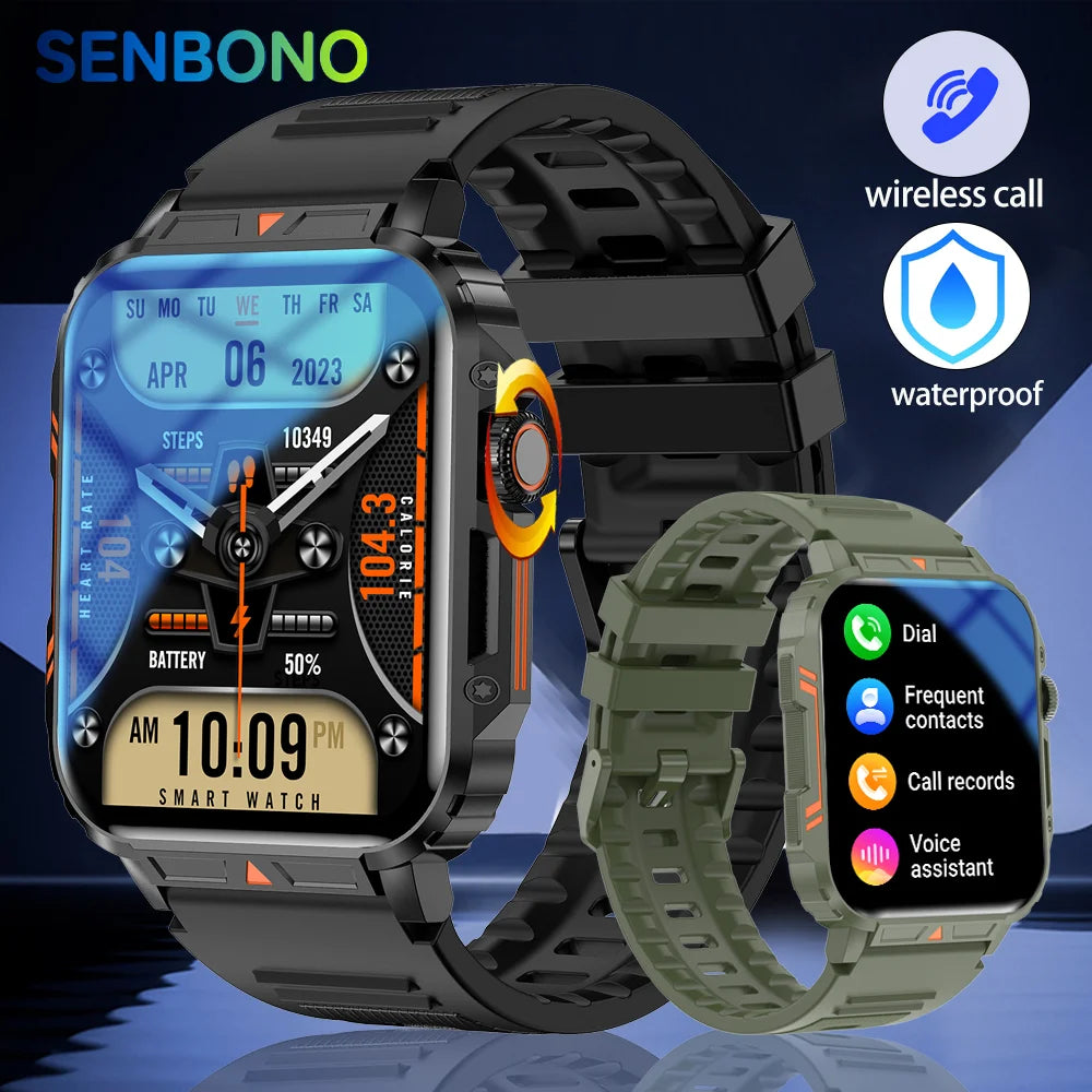 SENBONO Military Men Smart Watch Bluetooth Call 24/7 Heart Rate Monitor IP68 Waterproof 100+ Sport Mode Smartwatch for Men Women