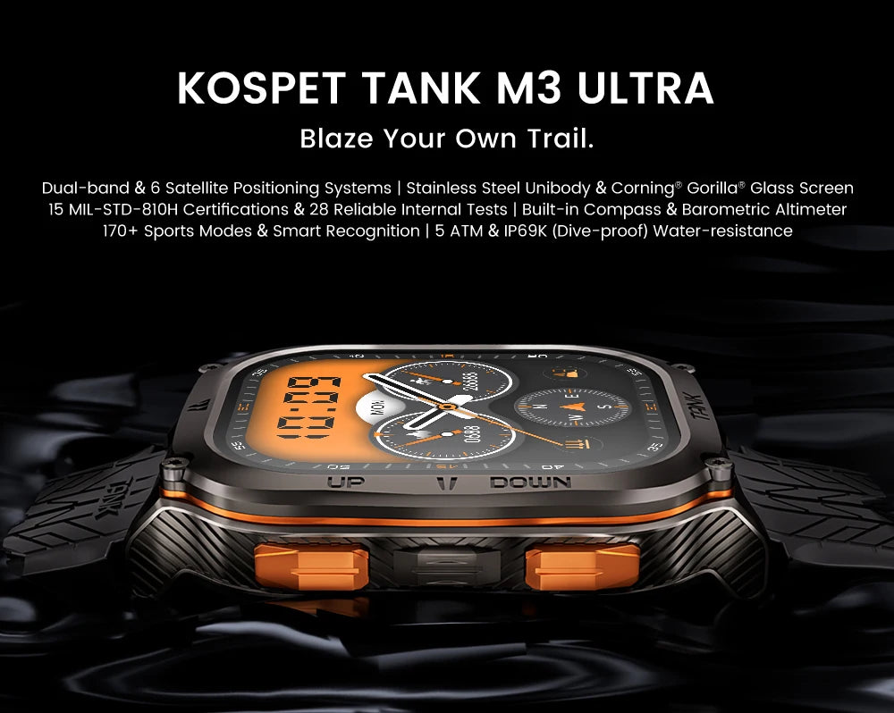 Original KOSPET TANK M3 Ultra GPS Smartwatches Men Waterproof Electronic Smart Watch AOD 480mAh Digital AMOLED Bluetooth Watches