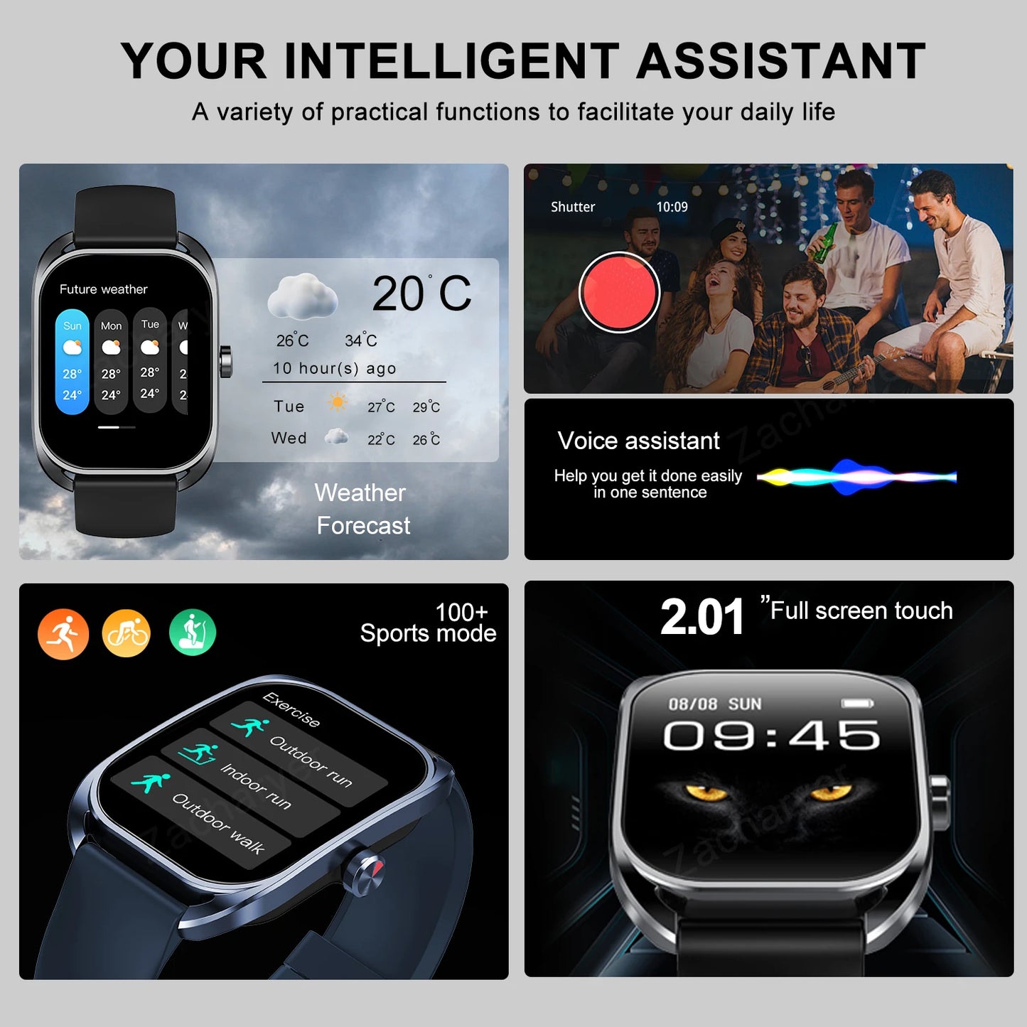 Smart watch,  calling reminder and rejection, wireless calling /dial, multi -Sport mode,SMS reminder, for iPhone/Andriod