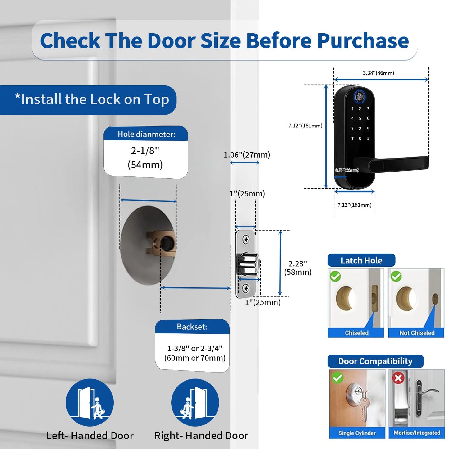 Keyless-Entry Fingerprint Smart Door Lock Digital Electronic Lock with Code Passcode, Electric Door Knob Perfect for Entry Doors