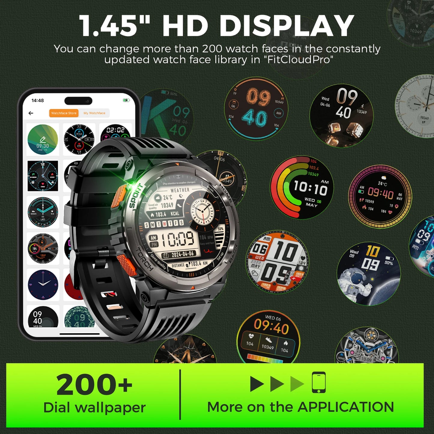 EIGIIS 1.45 Inch Smart Watch KE5 3ATM Waterproof Original Design Sports Watch With Compass And Altitude Barometer LED Flashlight