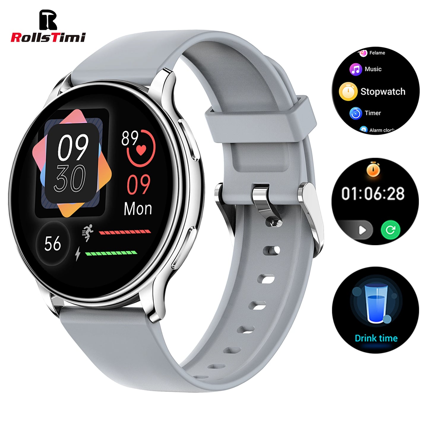 RollsTimi Samrtwatch for Man Bluetooth Call Multi-Sport Mode Heanlth Monitoring Heart Rate Sleep Monitoring Reloj Hombre Mujer