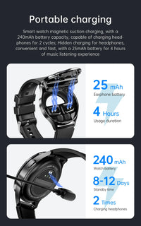 2024 2-in-1 smartwatch with TWS Bluetooth earphones, heart rate and blood pressure monitor, new sports and fitness watch