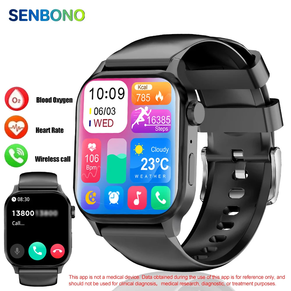 SENBONO Men's Smartwatch Bluetooth Call Fitness Tracker Heart Rate 100+ Sport Mode Smart Watch Men for Android IOS Xiaomi Huawei