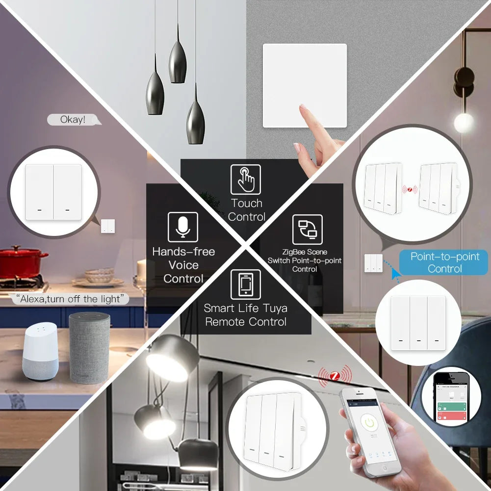 MoesHouse Tuya ZigBee Smart Light Switch with Scene Switch Kit No Neutral Wire No Capacitor Required work with Alexa Google Home