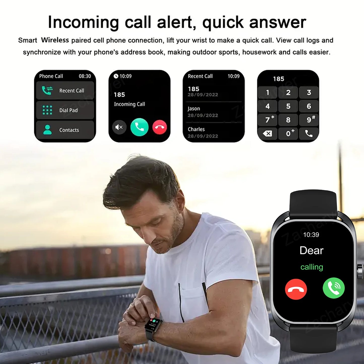 Smart watch,  calling reminder and rejection, wireless calling /dial, multi -Sport mode,SMS reminder, for iPhone/Andriod