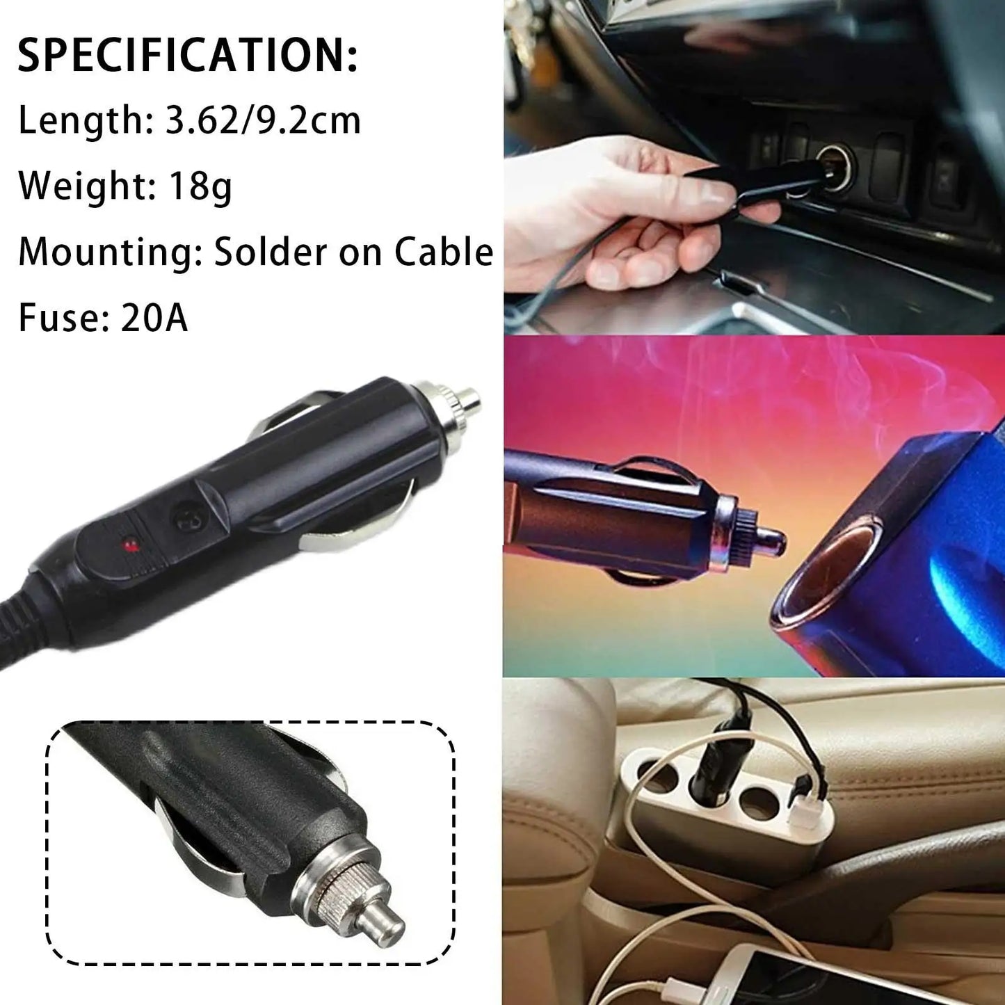 1PC 12V 24V Auto 5A Male Car Cigarette Lighter LED Socket Plug Connector Adapter For Car/Van Vehicle Motor Car Accessories