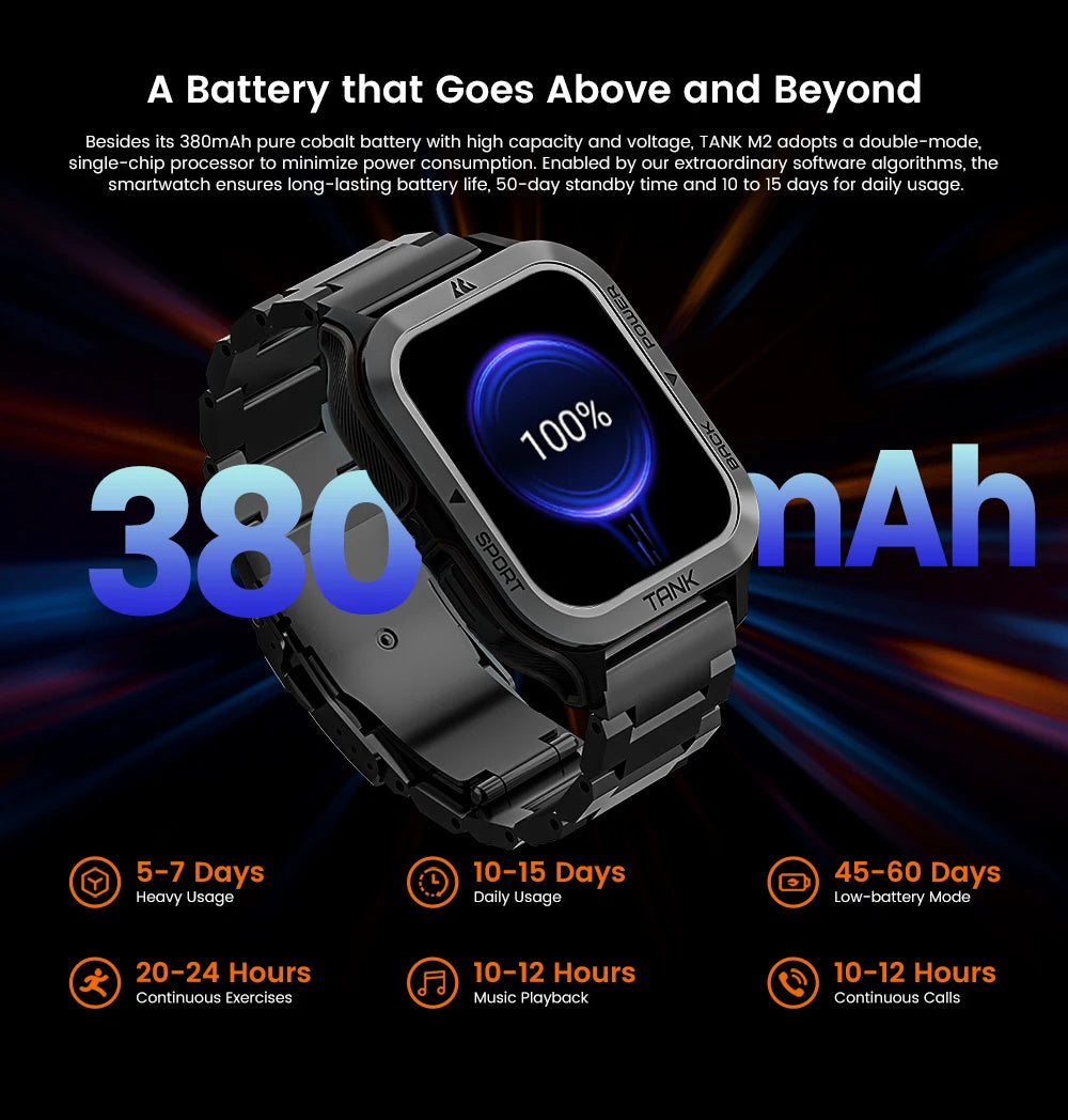 2024 NEW KOSPET TANK M2 Ultra Smart Watch For Men Digital Watches Bluetooth Call 5ATM Waterproof Fitness Electronic Smartwatches