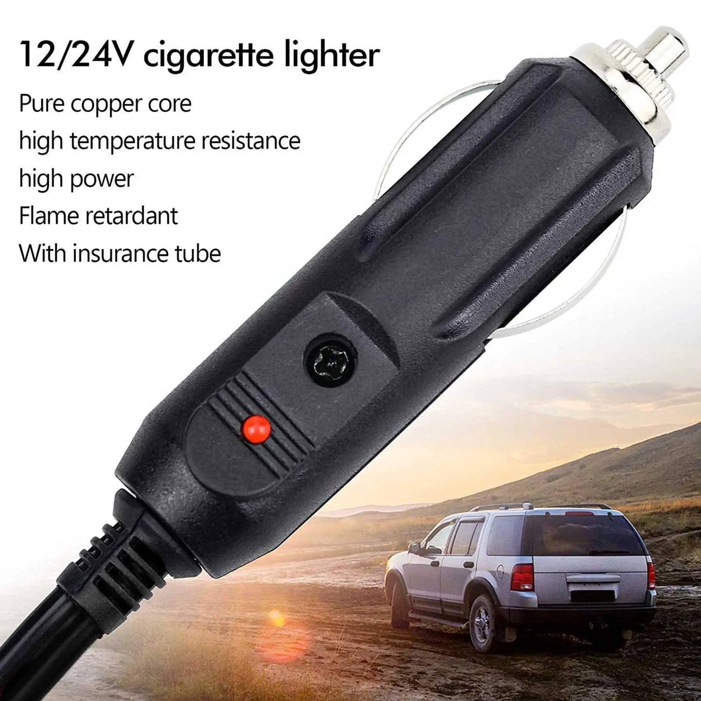 1PC 12V 24V Auto 5A Male Car Cigarette Lighter LED Socket Plug Connector Adapter For Car/Van Vehicle Motor Car Accessories