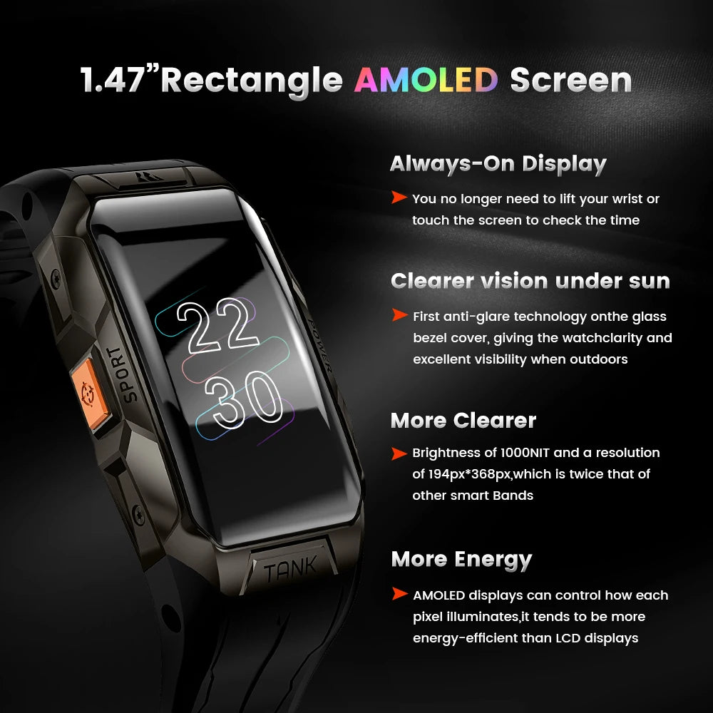 KOSPET TANK X1 Smart Watch Men Women Smartband 10ATM Waterproof Watches 1.47" AMOLED Bracelet AOD 3D Fitness Tracker Smartwatch