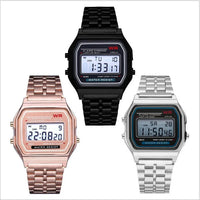 Fashion Watch WR F91W Steel Band Electronic Watch Sport Watches Alarm Clock Electronic Wristwatch Casual Watch