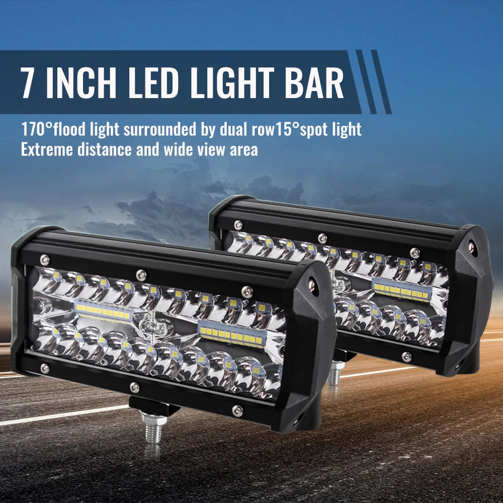 4/ 7 Inch 120W Combo off road Led Light Bars Spot Flood Beam for Work Driving Offroad Boat Car Tractor Truck 4x4 SUV ATV 12V 24V