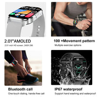 2024 New 2.01-inch Men's and Women's Bluetooth Call Couple Smart Watch Android Compatible Apple Fitness Sports Electronic Watch