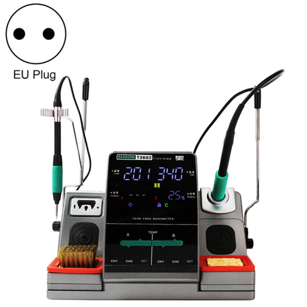 SUGON T3602 220V 240W Dual Station Nano Electric Soldering Station with Double Handle, EU Plug, T3602, EU Plug