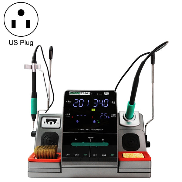 SUGON T3602 110V 240W Dual Station Nano Electric Soldering Station with Double Handle, US Plug, T3602, US Plug