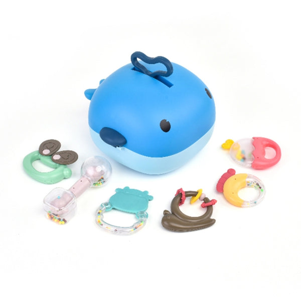 MoFun 2029A 2 in 1 Baby Rattle & Teether 6-piece Set with Whale Storage Box, 2029A