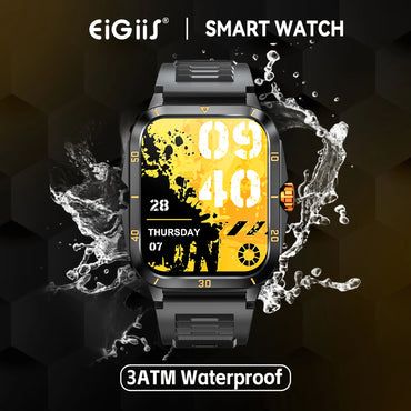 EIGIIS Smart Watch 3ATM Waterproof 1.96" IPS Screen Military KT71 Men 100+ Sport Mode Heart Rate Blood Pressure Bluetooth Call