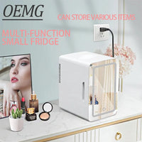 Mini Fridge 6L Capacity, Skin Care Refrigerator with Mirror, Portable Small Fridge Cooler or Warmer, AC DC Power Supply