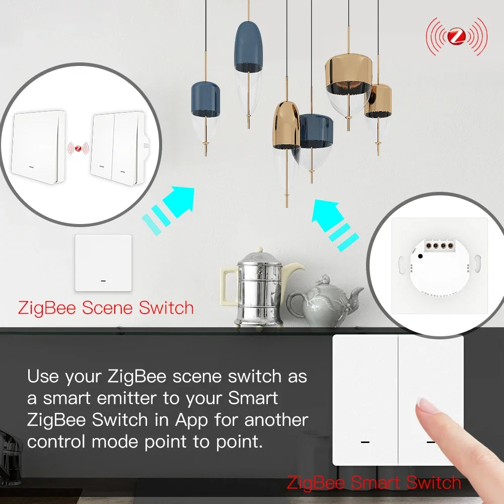 MoesHouse Tuya ZigBee Smart Light Switch with Scene Switch Kit No Neutral Wire No Capacitor Required work with Alexa Google Home