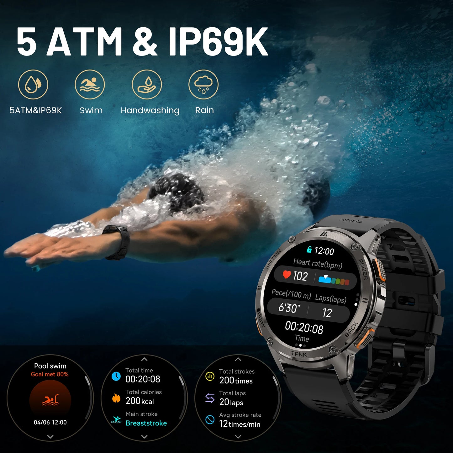 Original KOSPET TANK T3 Smart Watch For Men Military Smartwatch Women Digital Fitness Watches AMOLED AI Voice AOD Bluetooth