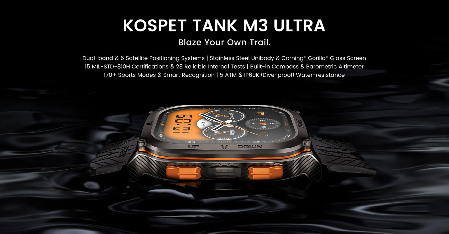 Original KOSPET TANK M3 Ultra GPS Smart Watches For Men Smartwatch 480mAh Waterproof Digital Fitness AMOLED AOD Bluetooth Watch