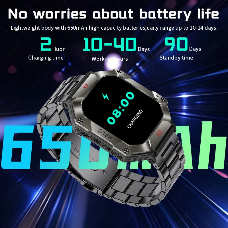 LIGE Outdoor Men Smartwatch Compass Barometer Altimeter GPS Trajectory Outdoor Sport Bluetooth Call 650mAh 2.0'' Smart Watch Men