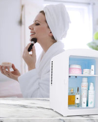 Mini Fridge 6L Capacity, Skin Care Refrigerator with Mirror, Portable Small Fridge Cooler or Warmer, AC DC Power Supply