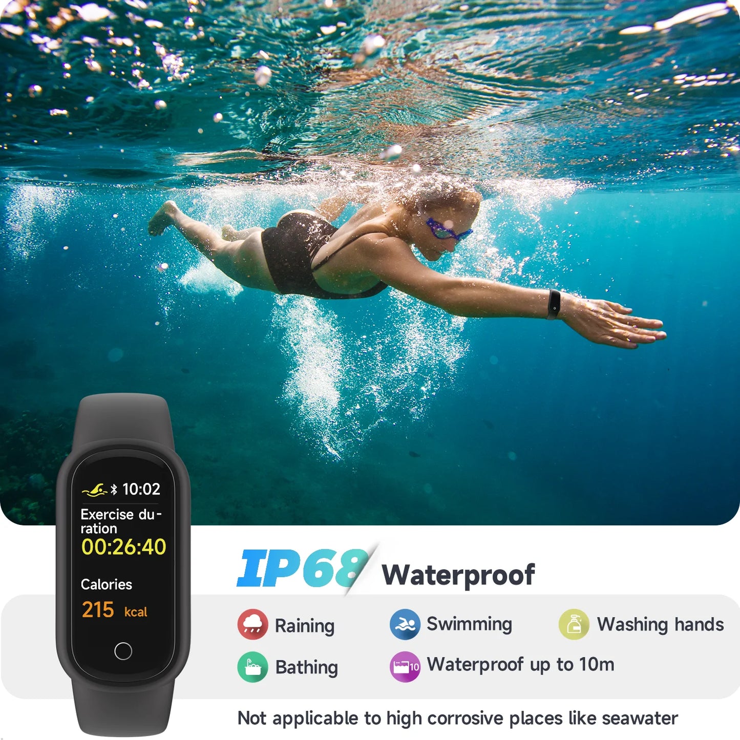 TOOBUR Fitness Tracker Watch with Distance Tracker Calorie Tracker IP68 Waterproof Activity Tracker with Pedometer Watch