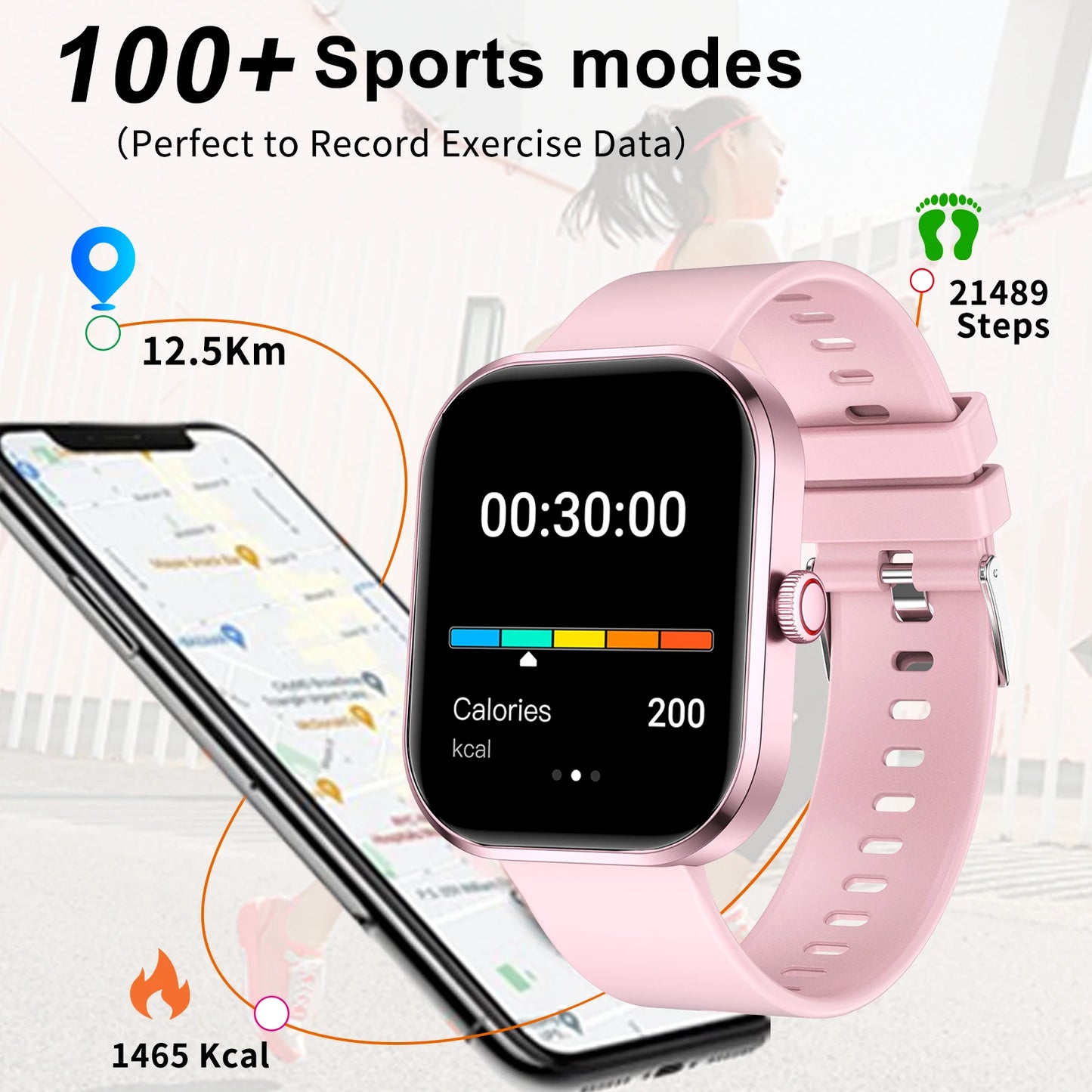 Smart watch with full touch screen, Bluetooth calling, message alerts and more, compatible with iPhone/android mobile phones