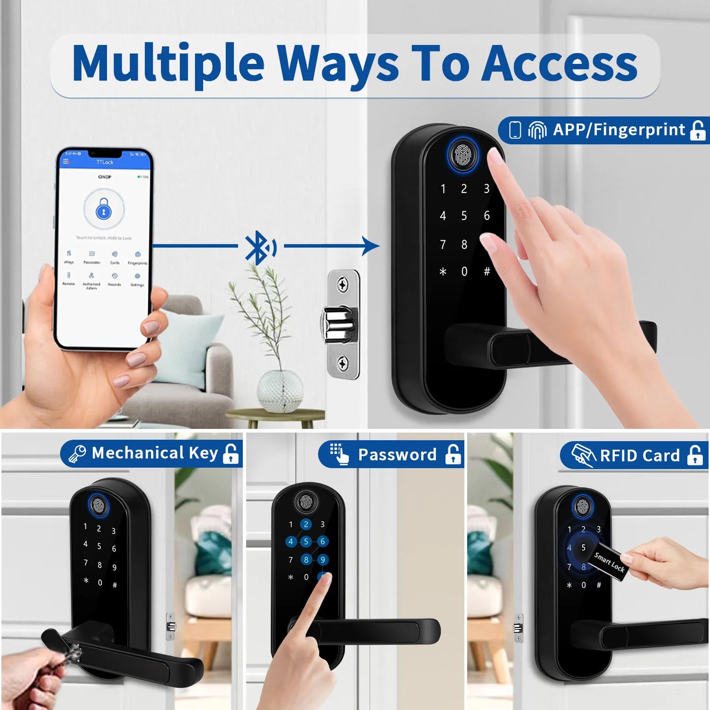 Keyless-Entry Fingerprint Smart Door Lock Digital Electronic Lock with Code Passcode, Electric Door Knob Perfect for Entry Doors