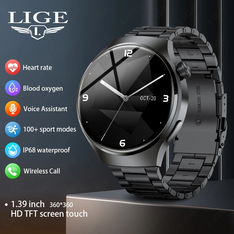 LIGE NFC Smart Watch Men HD Screen Temperature Monitoring Sports Watch Bluetooth Call IP68 Waterproof GPS Smartwatch For Huawei