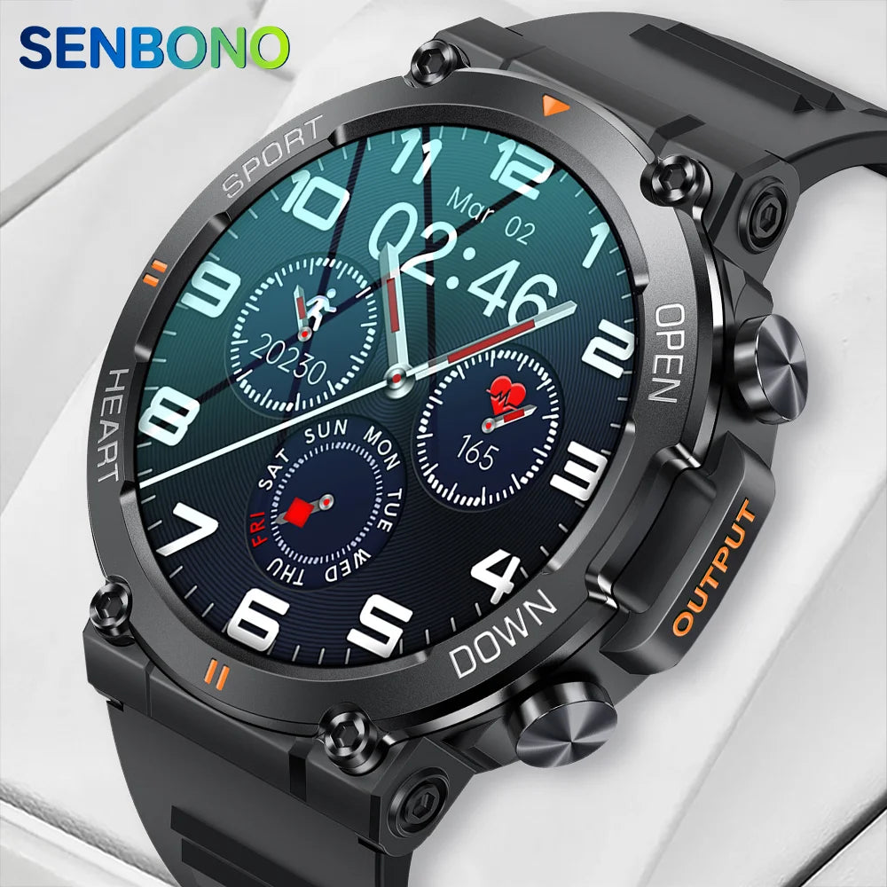 SENBONO Rugged Military Smart Watch for Men 100+Sports Watches BT Call Waterproof Original Big Battery Heart Rate Smartwatch men