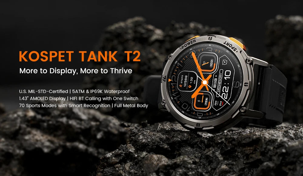 KOSPET TANK T2 Ultra Smart Watch Men Military Smartwatch Women Original Digital Fitness Watches AMOLED AI Voice AOD Bluetooth