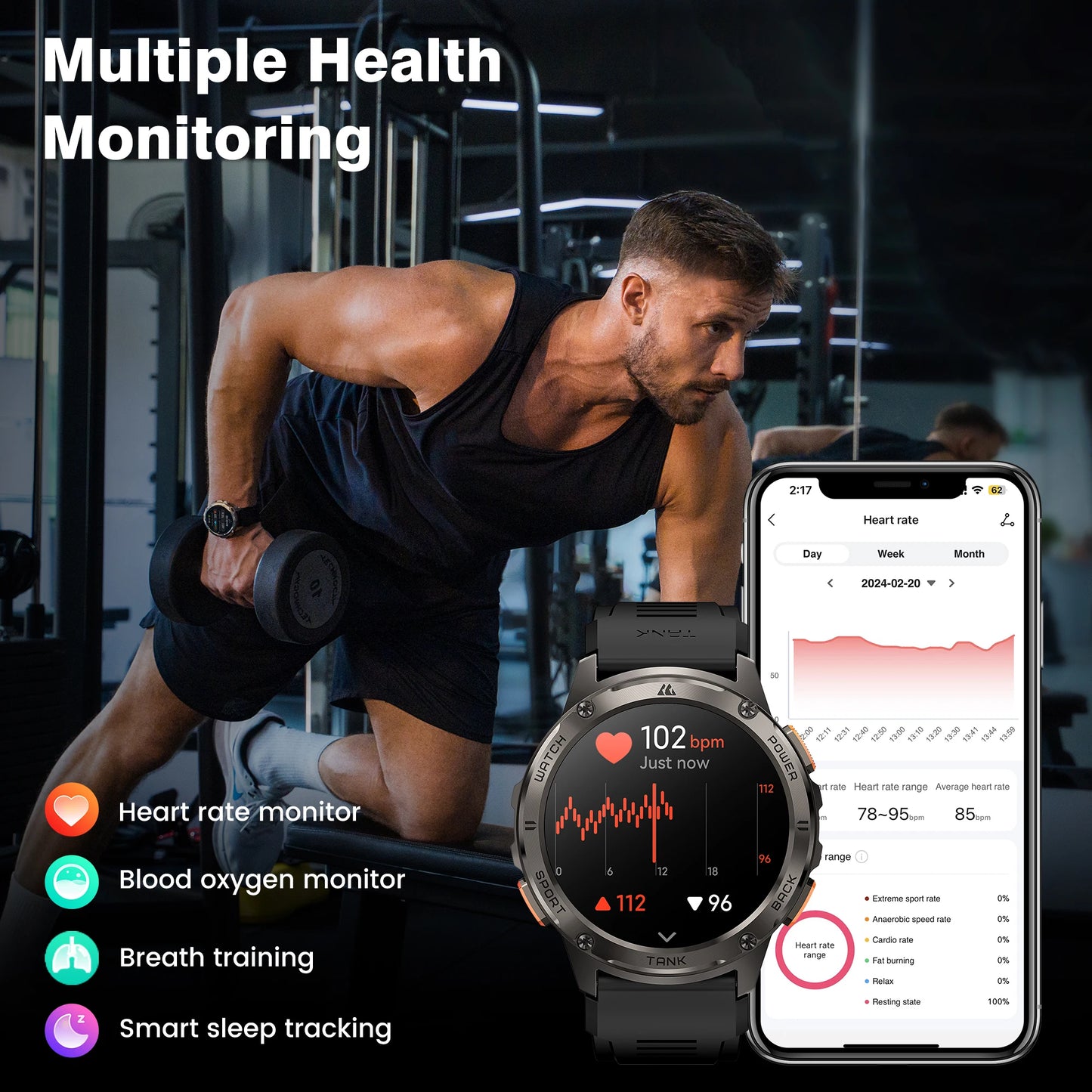 Original KOSPET TANK T3 Smart Watch For Men Military Smartwatch Women Digital Fitness Watches AMOLED AI Voice AOD Bluetooth