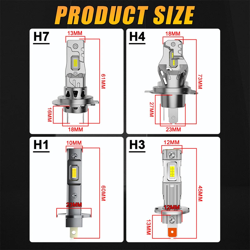 H1 LED Headlight 30000LM 6000K 300W 16PCS 7585 CSP H4 High Low Beam H7 H3 Turbo Auto Fog Light 1: 1 Size Fanless Mini 12V Diode