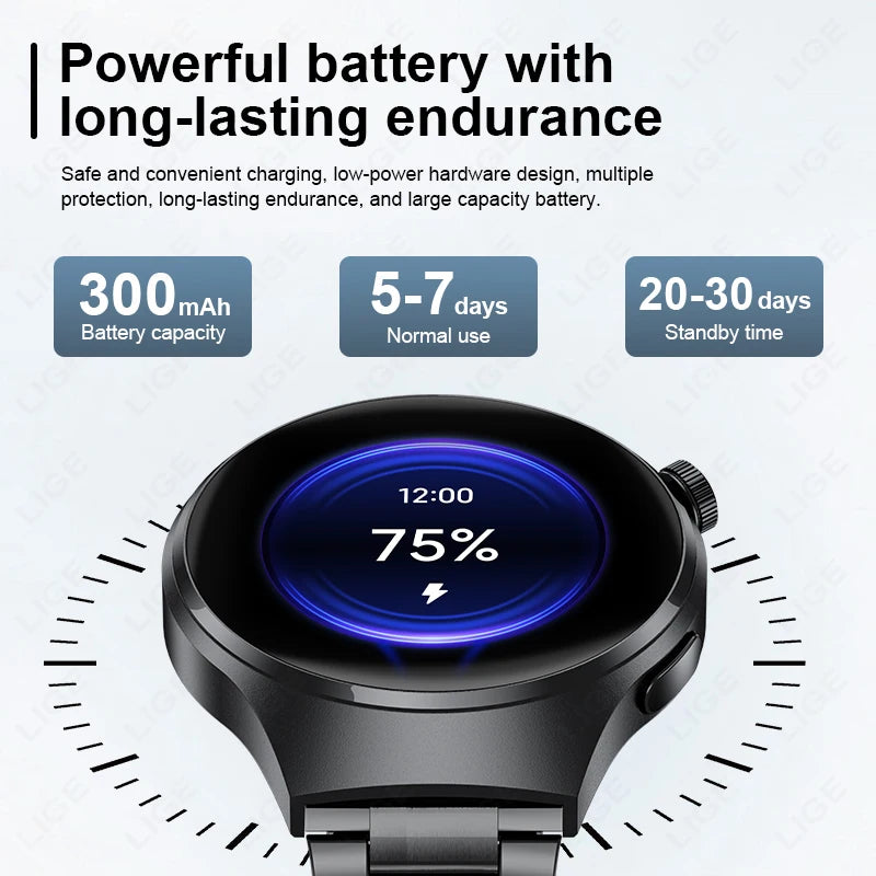 LIGE NFC Smart Watch Men HD Screen Temperature Monitoring Sports Watch Bluetooth Call IP68 Waterproof GPS Smartwatch For Huawei