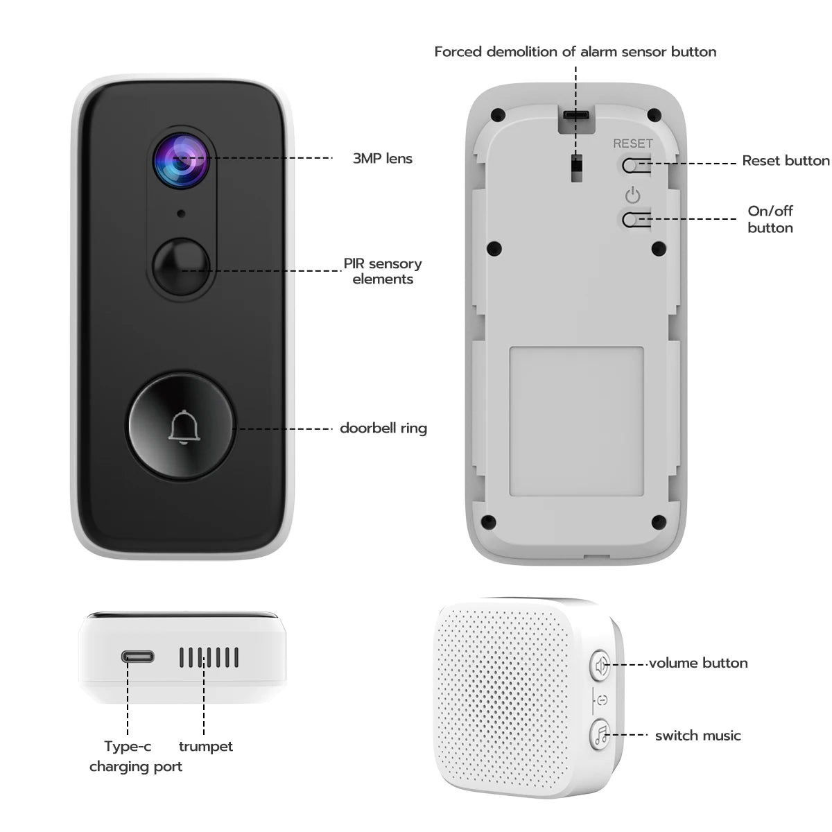 JOOAN Intelligent WiFi Doorbell With Camera Smart Home 3MP WiFi Video Doorbell Outdoor Battery Powered Security Video Intercom