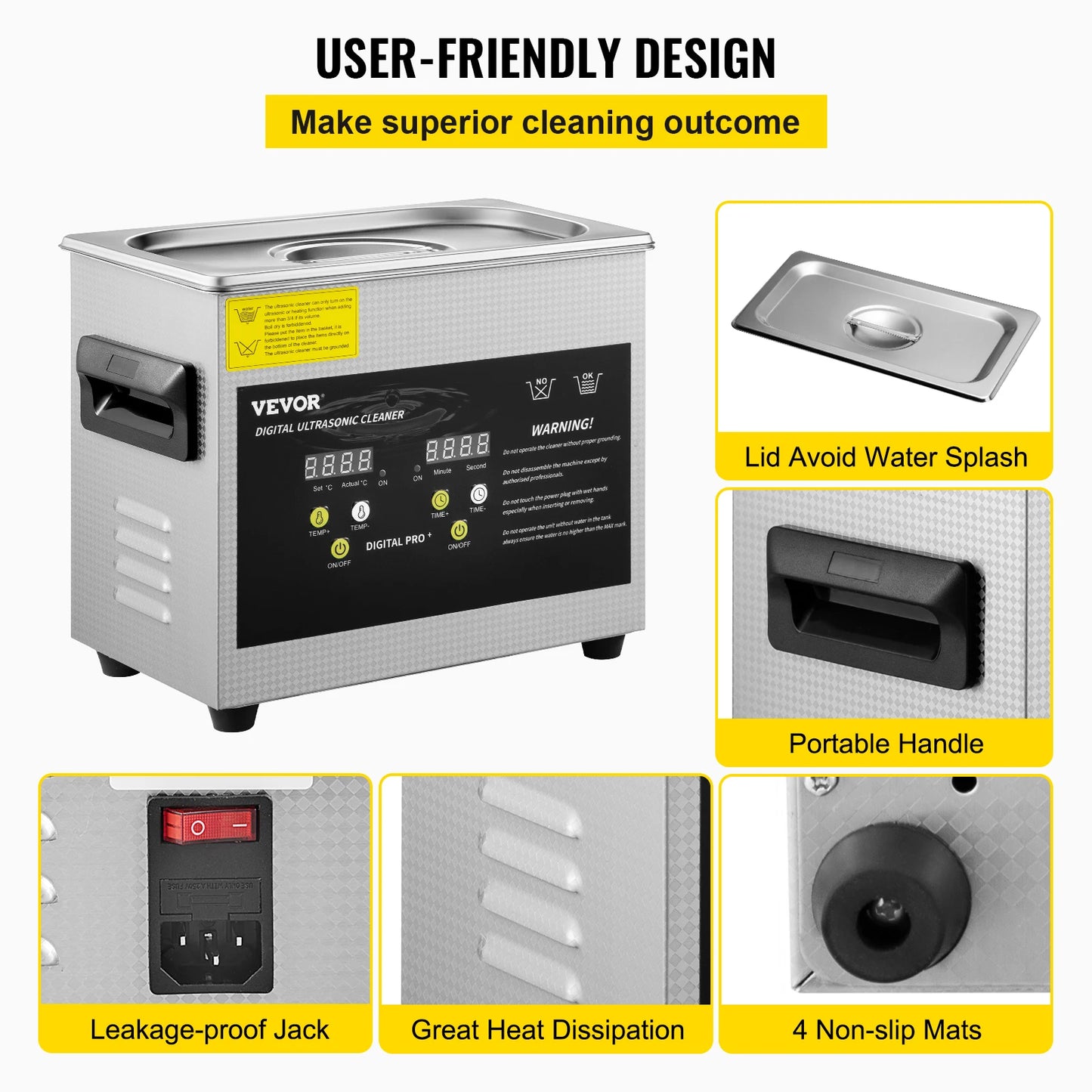 VEVOR 2L 3L 6L 10L 15L Upgraded Ultrasonic Cleaner Lave-Dishes Portable Washing Machine Diswasher Ultrasound Home Appliances