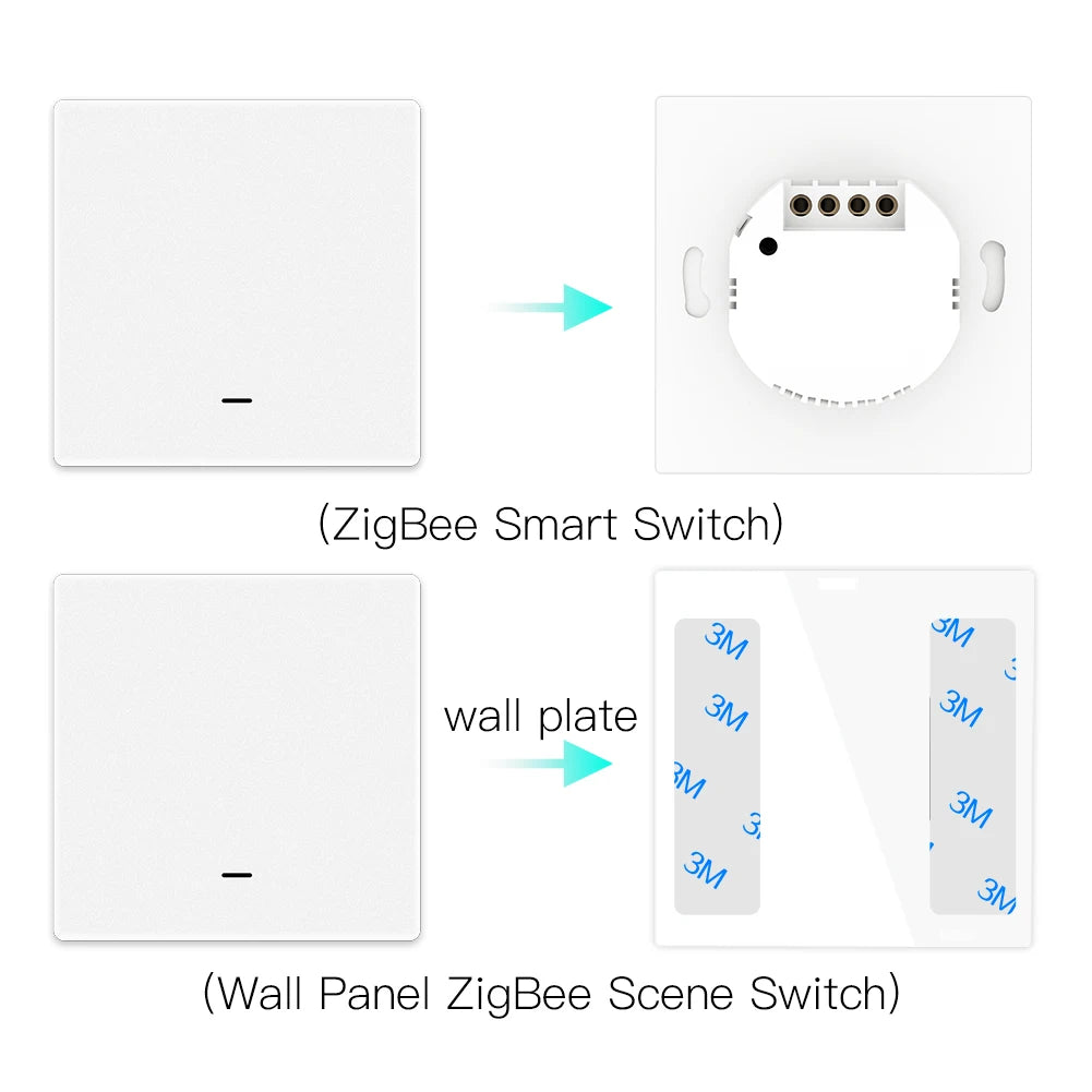 MoesHouse Tuya ZigBee Smart Light Switch with Scene Switch Kit No Neutral Wire No Capacitor Required work with Alexa Google Home