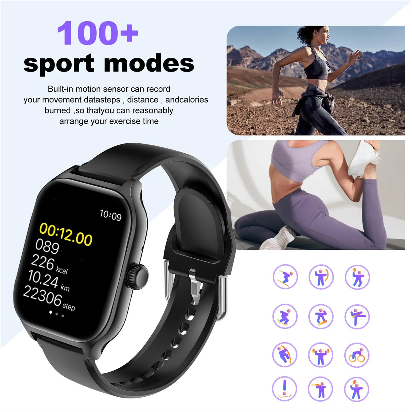 Smart watch, wireless calling /dial, multi -Sport mode, calling reminder and rejection, SMS reminder, for iPhone/Andriod