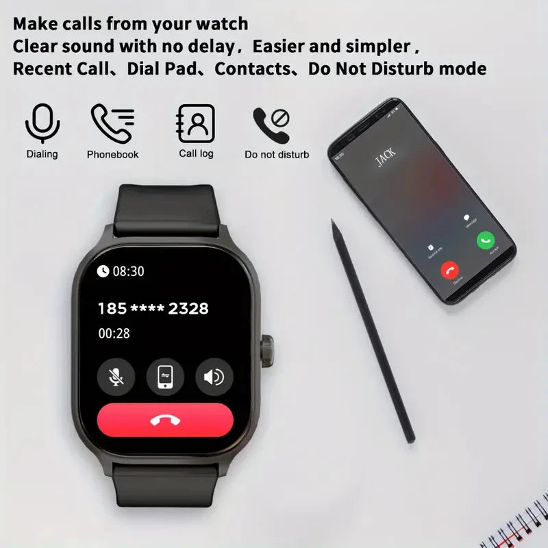 Smart watch with full touch screen, call, message reminder and other functions, suitable for men and women