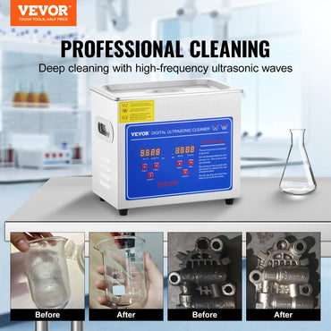 VEVOR 3L Ultrasonic Cleaner Machine Stainless Steel Ultrasonic Cleaning Machine Digital Heater Timer Jewelry Cleaning for Home