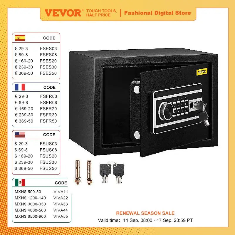 VEVOR Fingerprint Locks Safe Deposit Box 0.8/1.7/2.1 Cubic Feet Digital Electronic Secret Hidden Piggy Bank for Store Money Guns