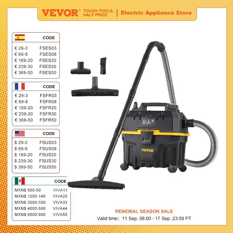 VEVOR Portable Wet and Dry Vacuum Cleaner 15L For Car & Home Appliance 1200W Power Strong Suction Vacuum Cleaner & Air Blower