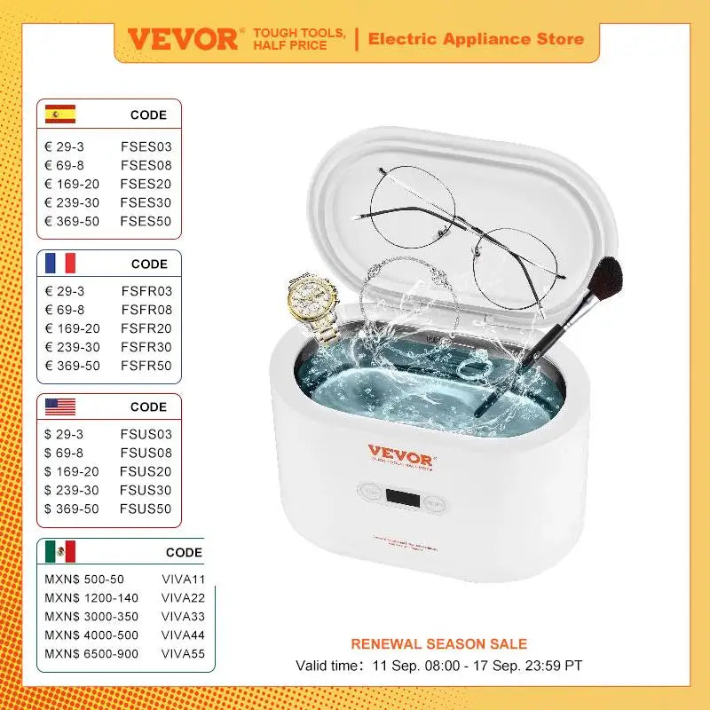 VEOVR 650ml Ultrasonic Cleaner Mini Portable Washing Machine Ultrasound Bath Sonic Cleaning Devices for Glasses Home Appliance