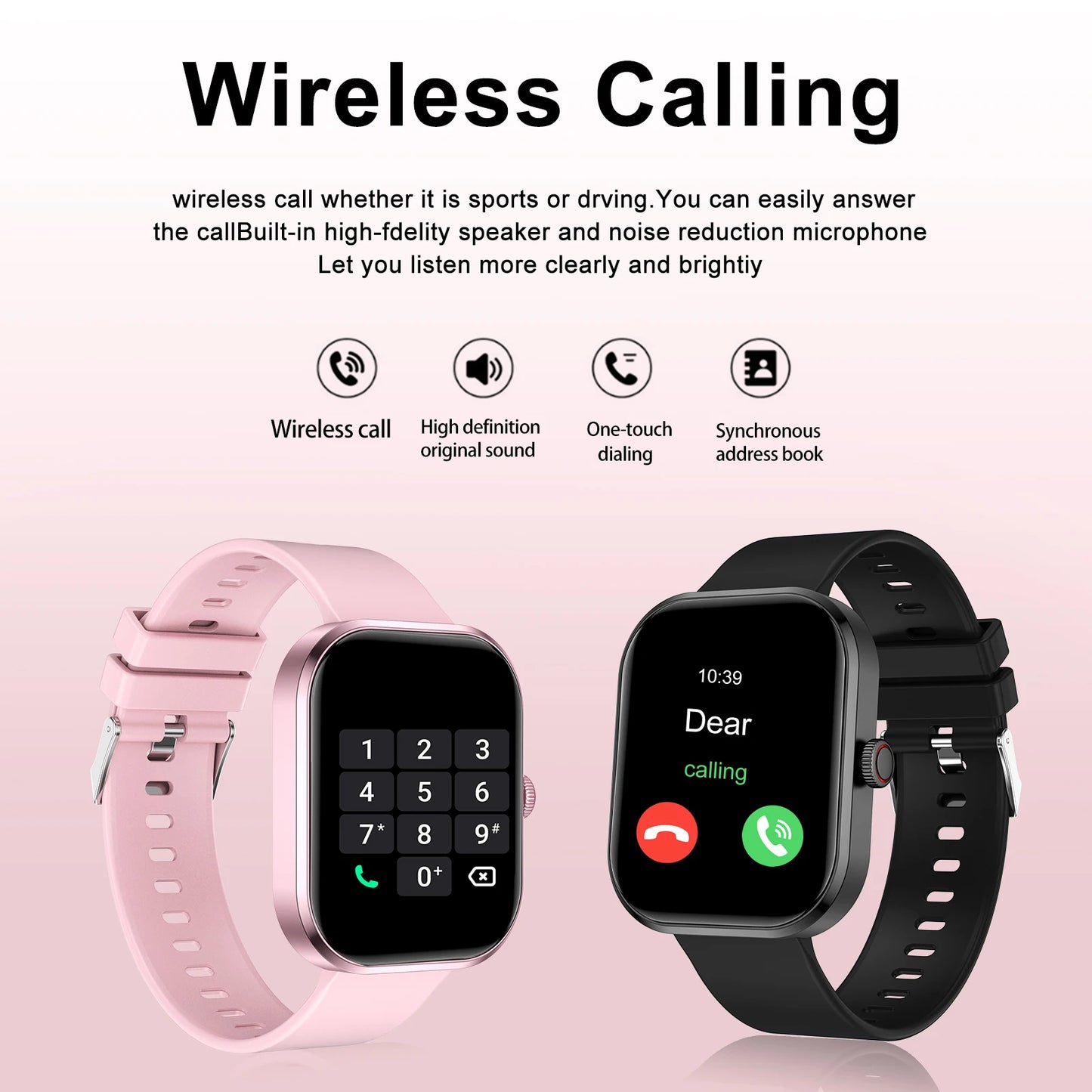 Smart watch with full touch screen, Bluetooth calling, message alerts and more, compatible with iPhone/android mobile phones