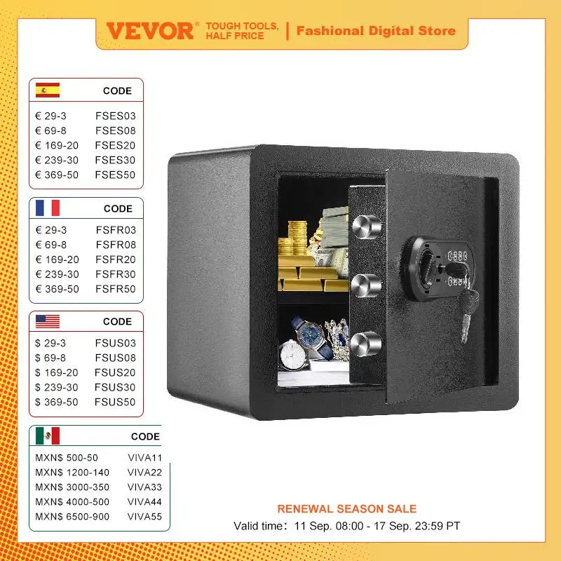 VEVOR 1.2/0.5 Cubbic Fit Electronic Safe Deposit Safe Box W/ Digital Access & Override Keys for Store Money Gun Jewelry Document